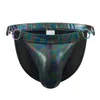 Traje de baño para hombres Calzoncillos para hombres Traje de baño Sexy Brillante PU Bolsa de cuero Bloqueo Hebilla Surf Natación Troncos Playa Baño Bikini Ropa interior