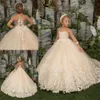 Flower Girl Dress Floral Lace Applique Children Wedding Party Gowns Kids kläder Prinsessan Första nattvarden 240401