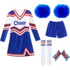 Girls Women Cosplay Costume Cheerleader Outfits V Neckline Letter Print Patchwork Style Dance Dress With Cheerlead Pompoms Socks 240305