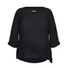 Tops Plus Size 3/4 Flare Sleeve Loose Spring Autumn Casual Blouse Women Bar Neck Asymmetrical Frill Hem Black Hi Low Tunic Tops 7XL