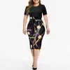 Druk vintage sukienka o długości wielkości w rozmiarze Summer Summer Short Sleeve Midi Eleganckie sukienki Seksowna szlafrok wysokiej talii 240306