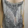 Stage Wear Sparkly Rhinestones Tassels Long Dress Nightclub Female Singer Host Costume Party Celebration Performance One Piece