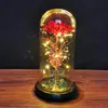 Colorful Roses Artificial Flower Led Lamp Glass Cover Rose Decoration Valentines Day Gift 240314