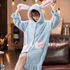 Kadın pijama pazen pijamaları uzun kollu gecelik gevşek artı boyutu Kore Nightwear kış uykusu elbisesi sevimli hayvan karikatür gece elbisesi