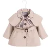 Designer Baby girls shawl trench coat INS toddler kids plaid Bows tie lapel long sleeve outwear children single breasted belt princess clothing Q2088