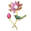 Brooches Exquisite Magpie Lotus Brooch For Women Coat Pins Badges Vintage Crystal Flower Corsage Bridal Dress Wedding Party Jewelry