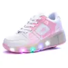 HBP Non-Brand Kids Led Roller Skate Shoes With Double Wheels Usb Light Up Roller Sneakers Roller Shoes For Adults