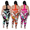 Set 5xl Summer Outfits Sexig snörning Top Print Sweatpants Hollow Out Plus Size Two Piece Set Women Clothing Wholesale Dropshipping