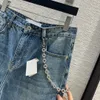 Mode rakt löst jeans med kedjebälte kvinnlig hög midja jeans kvinnor casual design jeans vintage blå denim byxor dam