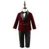 Kids 1 Year Birthday Dress Baby Boys Velvet Blazer Jacket Pants Pograph Suit Children Formal Wedding Performance Evening Wear 240313