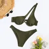 Costumi da bagno da donna Costume da bagno a due pezzi Set costume da bagno diviso Set bikini alla moda per donna Tinta unita Spiaggia monospalla