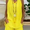 Fatos femininos wepbel gola sem mangas tanque superior casual terno verão colete feminino duas peças outfits solto shorts bolso