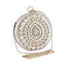 Sac à main d'embrayage rond avec anneau cercle poignée supérieure de luxe cristal diamant soirée femmes strass épaule messager sac à main