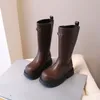 Bottes d'hiver en cuir pour enfants, talons bas, chaussures hautes pour enfants, adolescents, garçons et filles, longues