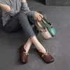 Sapatos casuais femininos dedo do pé quadrado plano couro genuíno sola macia bombas confortáveis moda francês deslizamento mocassins costurados