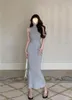 Casual Jurken Sexy Hoge Kraag Gebreide Katoenen Lange Zeemeermin Jurk Y2k Vrouwen Mouwloze Stretch Bodycon Fishtail Gewaad Koreaanse Maxi vestidos