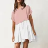 Casual Dresses Long Maxi For Women Cute Pleated Patchwork Short Sleeve Tops Loose Womens Petite