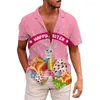 Mäns casual skjortor glad påskdag tecknad herrar ägg hawaiian 3d tryckt strandskjorta kvinnor kläder barn kawaii knapptoppar