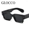 Sunglasses Fashion Retro Thick Leg Square Frame Men Women Brand Small Rice Nail Sun Glasses Black Yellow