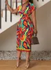 Summer Fashion Solid Tassel Dres Sexy Vneck Short Sleeve Slim Dress African Women Print Midi Robe 240312