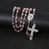KOMi rose chapelet perles croix pendentif sautoir pour femmes hommes catholique Christ religieux jésus bijoux cadeau R-233274H