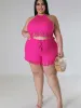 Sets Wmstar Plus Size Shorts Sets Two Piece Set Women Knitted Crop Top Pants Hollow Out Sexy Club Outfits Wholesale Dropshipping