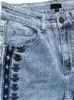 Jeans da donna a vita alta retrò alieno doppio ricamo pantaloni da donna casual lavati pantaloni larghi a gamba dritta