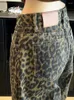 Damesjeans 2024 Retro Fashion Leopard Print Women High Tailed Pants Streetwear Wide Leg Denim Trousers 2000s Y2K Baggy