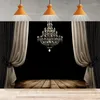 Party Decoration Roaring 20s Pography Backdrop Luxury Chandelier Curtain Wooden Floor On Black Background Wall Banner Decor