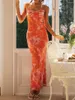 Lässige Kleider Damen Vintage Satin Maxikleid Elegant rückenfrei Spaghettiträger figurbetont lang sexy Y2K Club Party