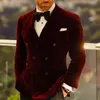 Samt-Smokingjacke für Herren, zweireihig, burgunderfarbener Anzug, Blazer, schmale Passform, Abschlussball, Party, 1 Stück, modischer Bräutigam-Mantel 240313