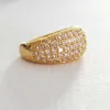 AAAA Zircon Full Diamond High Grade Precision Polishing Quality Brass High Color Protection Electroplated 18K Gold Silver Ring