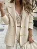 Женский двубортный однотонный пиджак на пуговицах, осенне-зимний пиджак, модное повседневное пальто с длинными рукавами, кардиган 240306