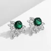 Studörhängen Rakol Ladies Geometric Flower Light Luxury Green Zircon Earring Personlighet Temperament Women's Fashion Accessorie