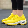 Casual Shoes Women Sock Sneakers Breattable Mesh Yellow Flat Höjd Ökande kilsport Tjock Sole Platform 42