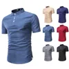 Chemises décontractées pour hommes, col montant, chemise à manches courtes, trois boutons, couleur unie, mode tempérament, pull pour hommes, été