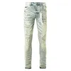 Дизайнерские мужские джинсы фиолетового бренда, модные, потертые и грязные, прямые, американские