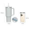 40OZ Stroh-Isolierbecher mit Griff, tragbare Auto-Edelstahl-Kaffeewasserflasche, großes Fassungsvermögen, Reise-BPA-freier Thermobecher 240311
