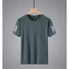 Ademend gat ijszijde T-shirt voor heren zomer sneldrogend korte mouwen ronde hals losse hoge elastische kleding met drie strepen trendy L0kg