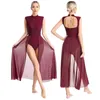 Stage Wear Donna Moderna Danza Lirica Maxi Abito Con Spacco Laterale Body in Maglia Trasparente Abiti per Costume da Spettacolo di Pattinaggio di Balletto