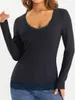 Women's T Shirts Women Slim Knitwear Black Button Tops Fit Sweater Long Sleeve V Neck Lace Decor Jumper Female Casual Basic Sweaters