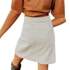 Юбки женские вельветовые осень-зима с высокой талией на пуговицах короткая мини-юбка с карманами на подтяжках двуспальная кровать