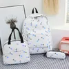 Skolväskor 3st/Set Student Schoolbag med Lunch Box Pencil Case College Rucksack Floral Print Fashion Nylon för tonårsflickor