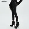 Jeans da donna PUNK RAVE Occhiello attraverso la corda Cerniera Denim scuro Donna Daily Goth Cuciture laterali Pantaloni in tessuto elastico stampato