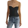 Women's Tanks Women Solid Mesh Tube Top Sweetheart Neck Ruched Bandeau Strapless Semi See Through Skinny Crop Tops