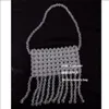 Drawstring Fashion High Quality Tassel Design Women's Shoulder Bags Dark Green Transparent Acrylic Beaded Knitted Handheld Phone Bag