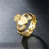Claddagh Edelstahlring, keltischer irischer traditioneller Stil, Gold- und Silberfarbe, für Damen und Herren, Queen of Hears Hands Crown 240313