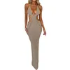 Casual Dresses Women's Halter Bodycon Long Dress Sleeveless Tie Backless Hollow Out Corset Knit Wrap Beach