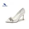 Scarpe da sposa scarpe da sposa cristallo color champagne vestito satinato scarpe da damigella d'onore scarpe con tacchi alti bianchi pompe con tacchi da donna