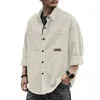 Men's Casual Shirts Retro Style Shirt Cardigan With Turn-down Collar Patch Pockets Long Sleeve Solid Color Button-up For Spring Men